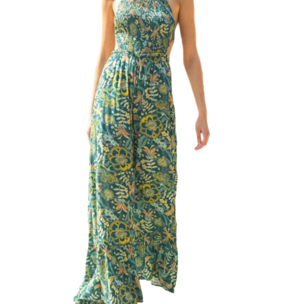 Illa Illa Wide Leg Ruffle Hem Halter Jumpsuit